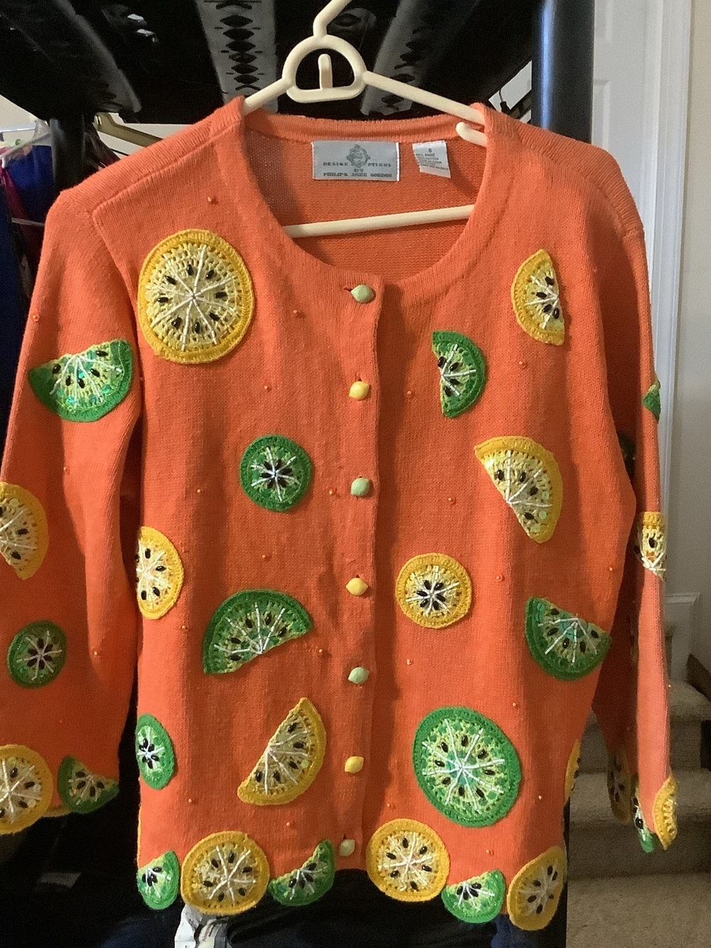 Whimsical‎ Citrus Embroidered Orange Cardigan Sweater